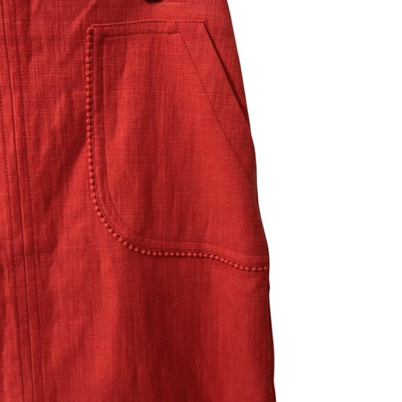 Loft Linen Textured Orange Red Cotton Shirt t With Front Pockets Size 12 - Picture 4 of 7